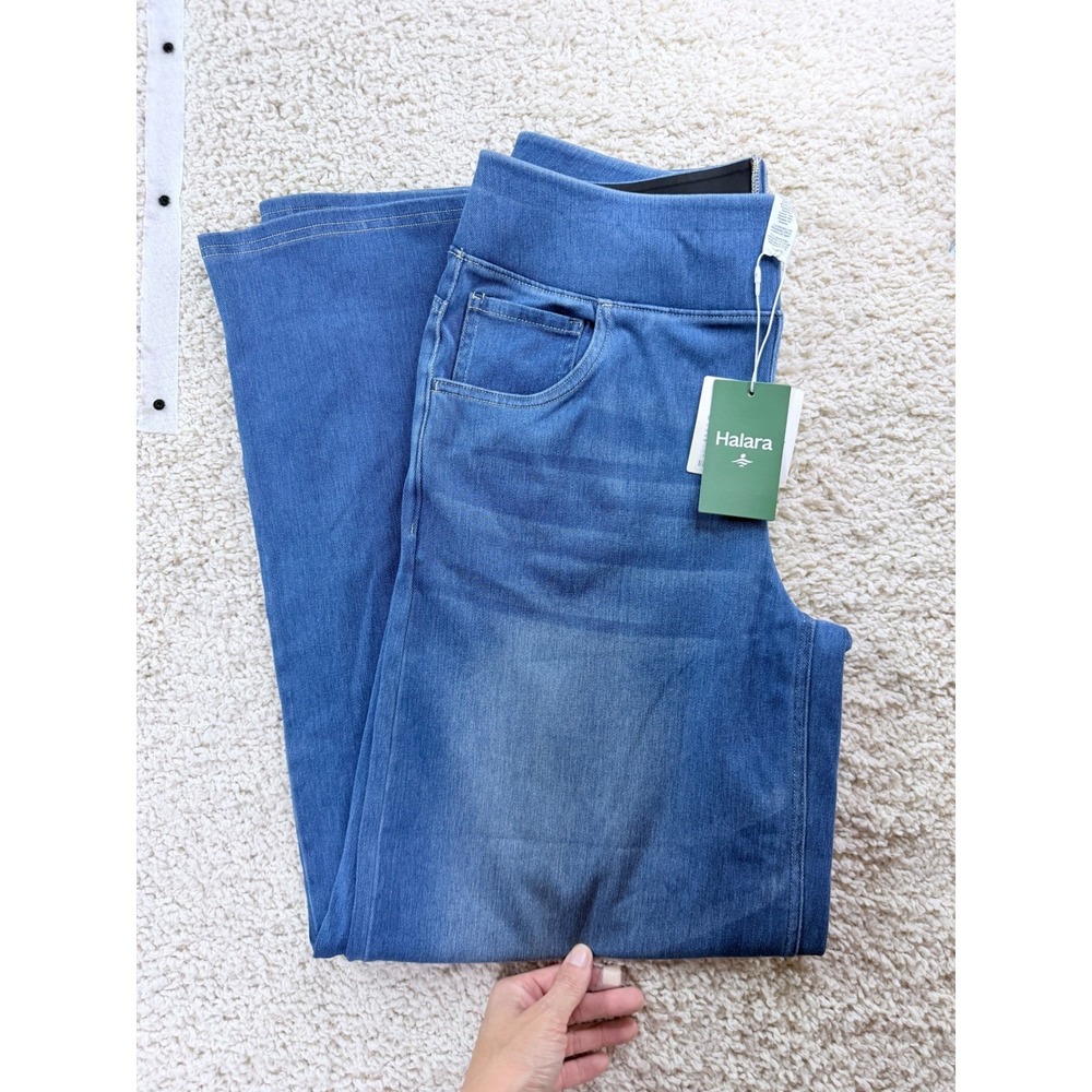 Halara Flex Denim Wide Leg Pants Women Large Blue High Rise Pull On Athleisure - Picture 11 of 11
